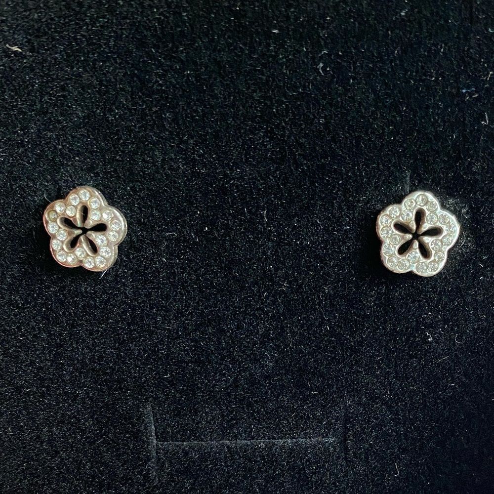 Brighton silver and inset Crystal inset flowers mini post earrings